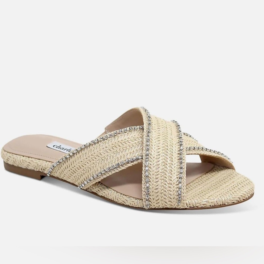 Charles David Kenya Woven Flat Criss Cross Embellished Jewel Slide Sandal - NWT
